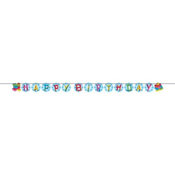 Creative Converting Block Bash Happy Birthday Toy Blocks Ribbon Banner, 12PK 372701 - main